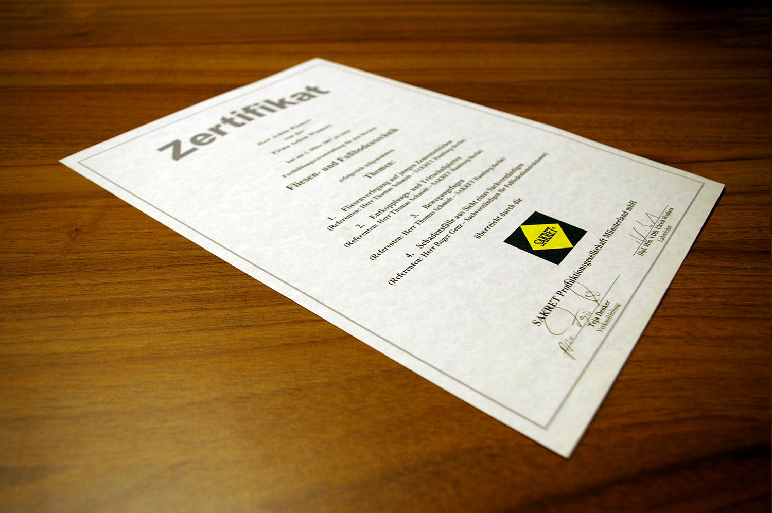 Zertifikat 2007 - Fliesen udn Fußbodenverlegung